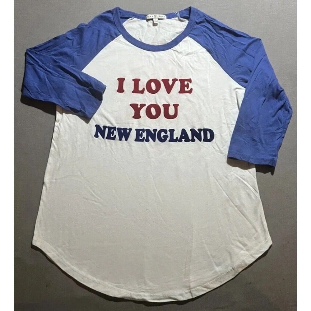 New England Patriots I Love You Junk Food Shirt‎ Women's Medium Blue 3/4 Sleeve